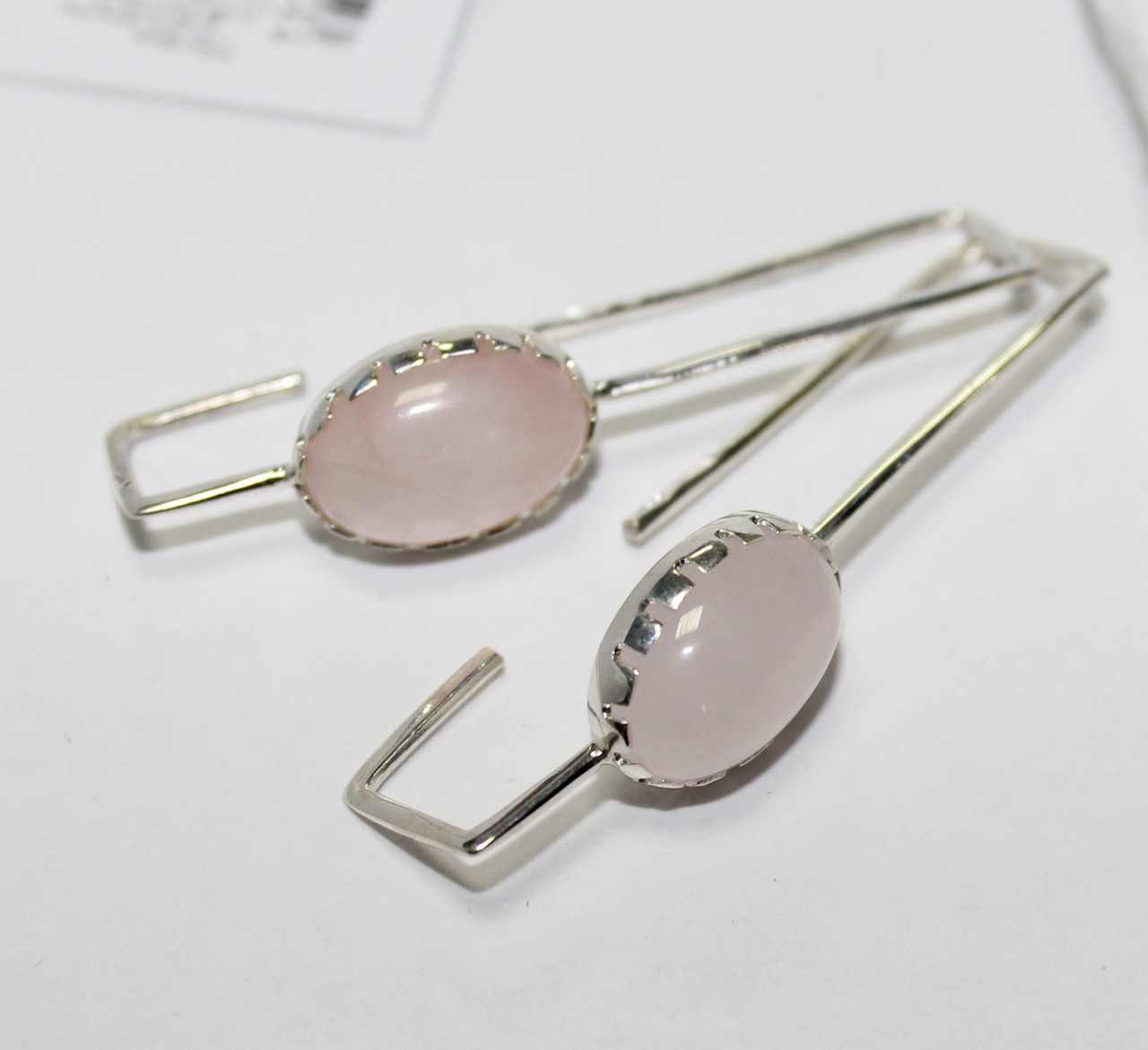 Мінімалістичні сережки зі срібла з рожевим кварцом Іскра, фото 1