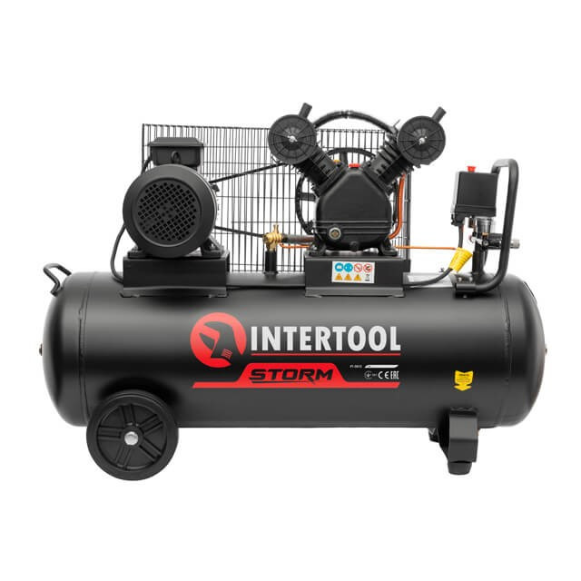 Компресор 100 л, 3 кВт, 380 В, 8 атм, 500 л/хв, 2 циліндра INTERTOOL PT-0013