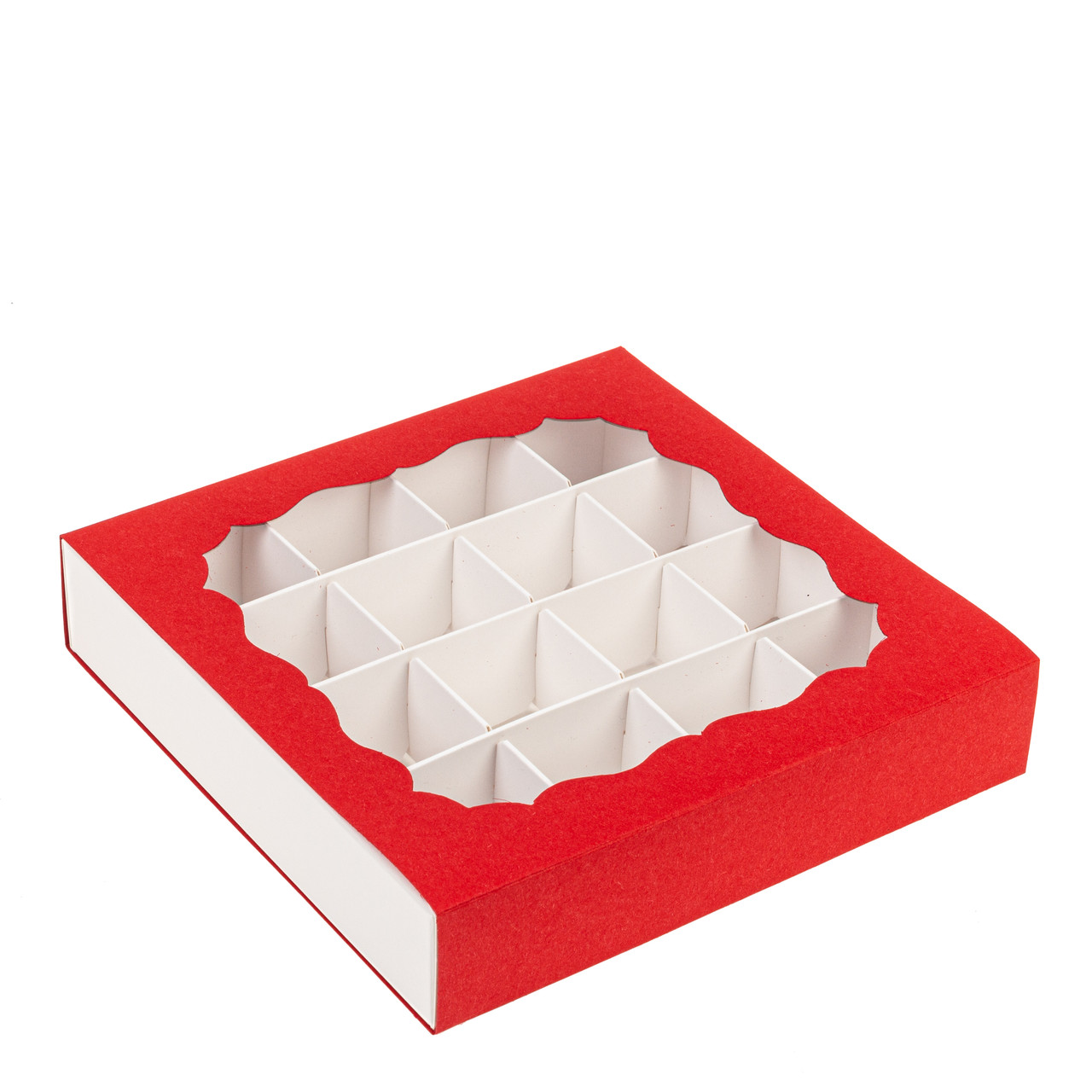 Коробка 180х180х35 (на 16 цукерок) з вікном, червона, фото 1