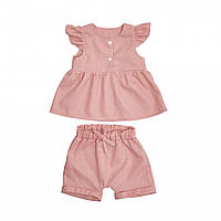 Набор для девочки одежда детская шорты, майка Linen лен 68р, powder pink, пудра