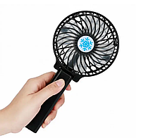 Портативный вентилятор с ручкой и фонариком Handy Mini Fan (USB, аккумулятор, диаметр 10 см) - Черный