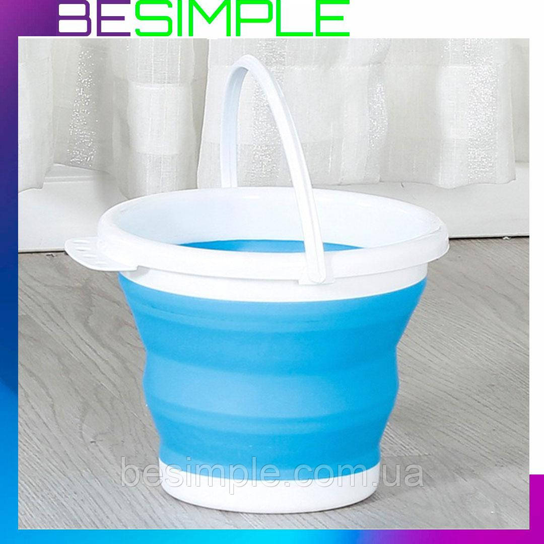 Відро 5 літрів туристичне складне (24х31см) Collapsible Bucket / універсальне кругле відро Синій, фото 1