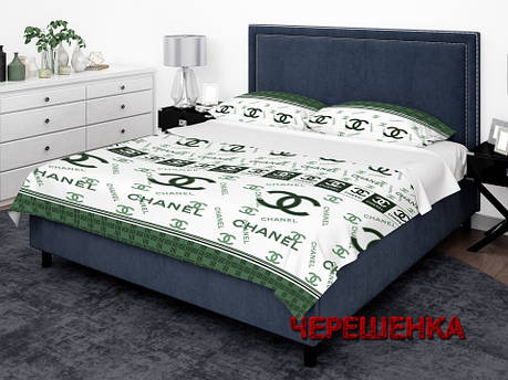 Тканина для постільної білизни Бязь "Gold" Lux GL3692green (50м) брендовий принт (зелений), фото 1