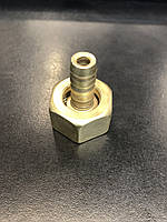 Гайка СП21,8LH зі штуцером Ф9 на пропановий вентиль (балон) (залізний, анадований)