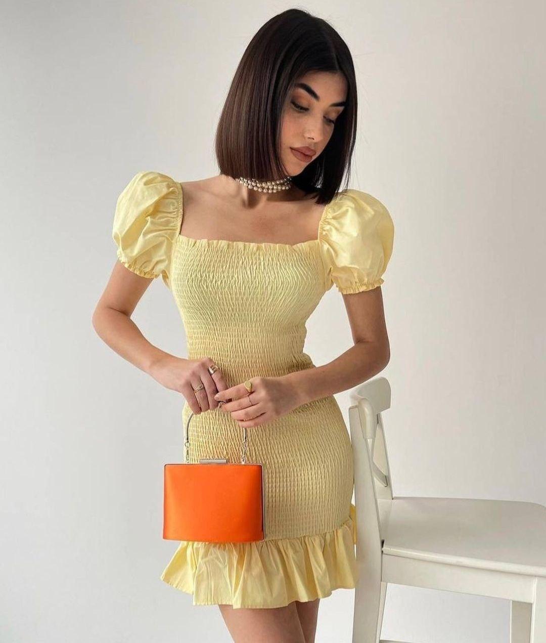 Літня сукня жниварка по фігурі з оборкою на спідниці та короткими рукавами ліхтариками (р. S, M, L) 79PL4239, фото 1