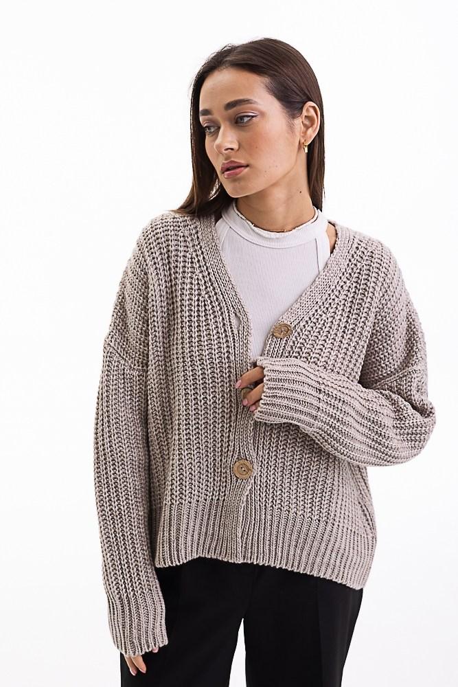 Кардиган жіночий в'язаний короткий оверсайз бежевий Modna KAZKA MKAR100630-1, фото 1