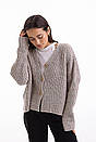 Кардиган жіночий в'язаний короткий оверсайз бежевий Modna KAZKA MKAR100630-1, фото 3