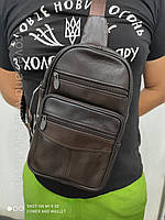 Кожаная мужская нагрудная сумка слинг коричневая ST Leather