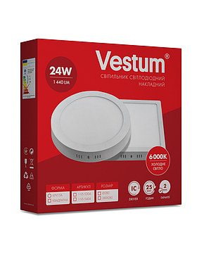 Круглий світлодіодний накладний світильник Vestum 24W 6000K 220V 1-VS-5304, фото 2