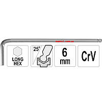 Ключ 6-гранный Г-образный 2-сторонний YATO Cr-V, М 6,0 мм, с шаровым наконечником, 32 х 140 мм