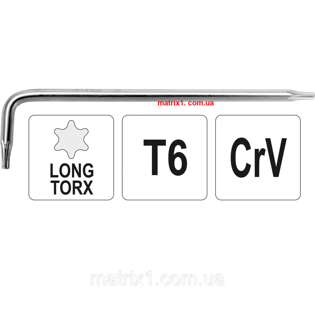Ключ TORX Г-подібний 2-сторонній YATO Cr-V, Т6, 16 х 66 мм