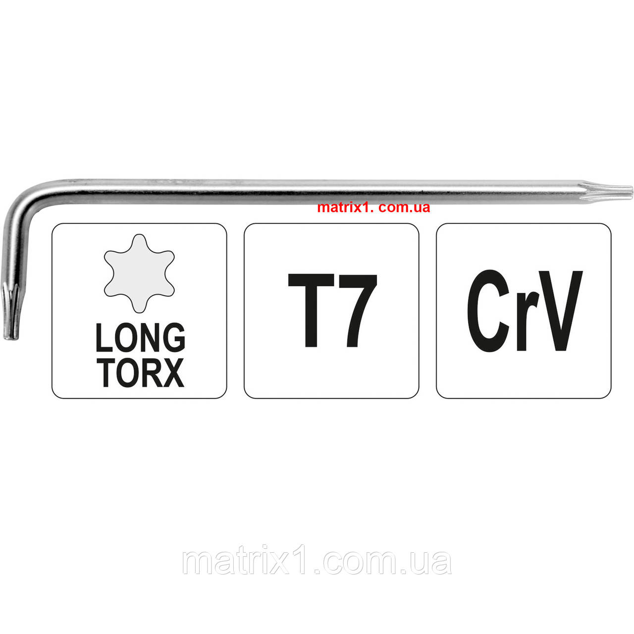 Ключ TORX Г-подібний 2-сторонній YATO Cr-V, Т7, 16 х 71 мм