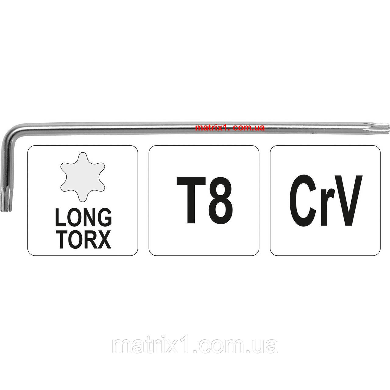 Ключ TORX Г-подібний 2-сторонній YATO Cr-V, Т8, 16 х 80 мм