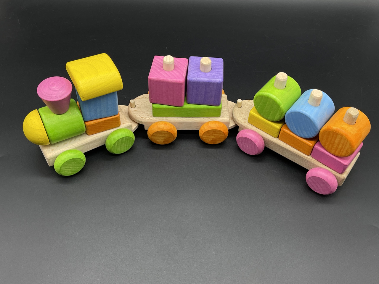 Дерев'яна дитяча іграшка "Поїзд" з натурального дерева (паровозик і два вагони)