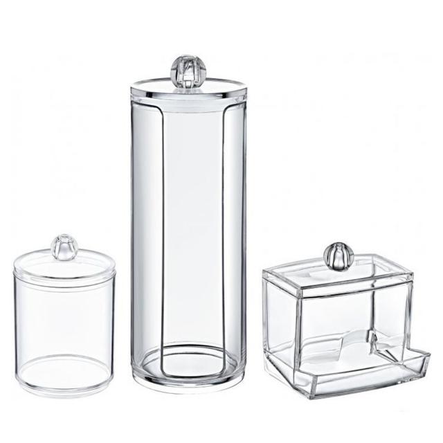 Набір контейнерів для ватних дисків, паличок, спонжів (3 шт) Набір контейнерів для ватних дисків, паличок, спонжів (3 шт)