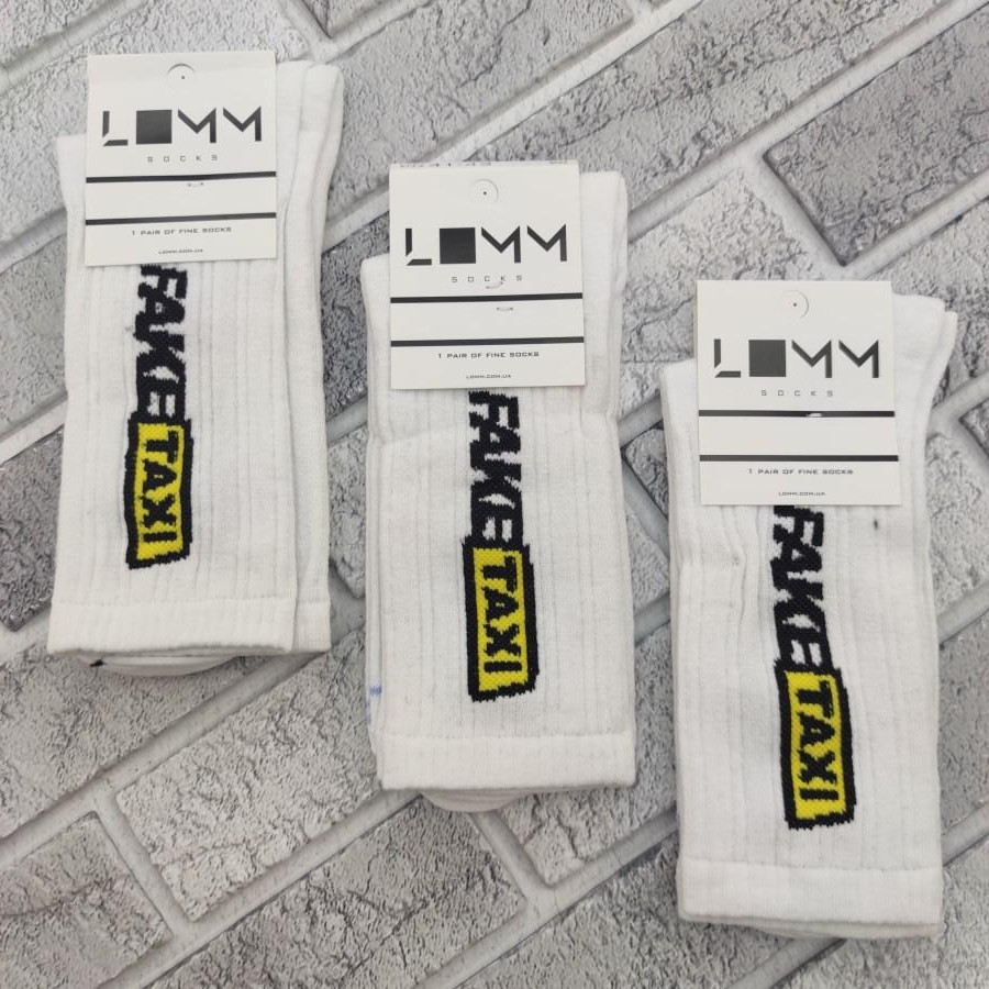 Шкарпетки високі весна/осінь білі з написами р.40-45 LOMM 0119 Fake Taxi Україна НМД-0510773