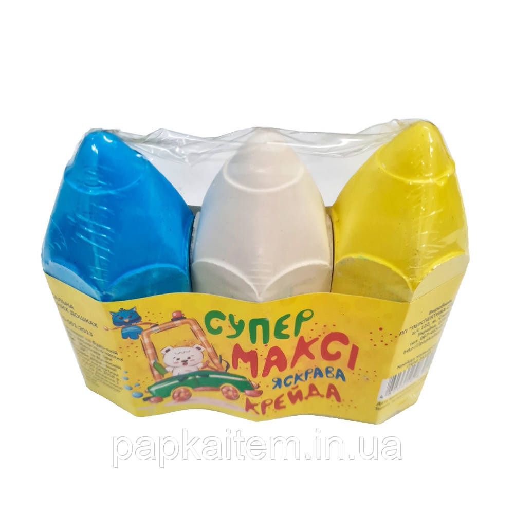 Крейда кольорова, 100х40 мм, СУПЕРМАКСІ, асорті, 3 шт.