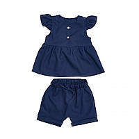 Набор для девочки одежда детская шорты, майка Linen лен 74р, dark blue, синий