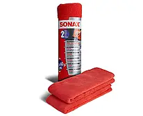 Набір серветок із мікрофібри для кузова червона SONAX Microfibre Cloths Outside (2 шт., 40х40 см)