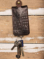 Ключница Turtle карманная Сomfort Старинный город кожа краст | кожаная ключница для автомобильных ключей Темно-коричневый