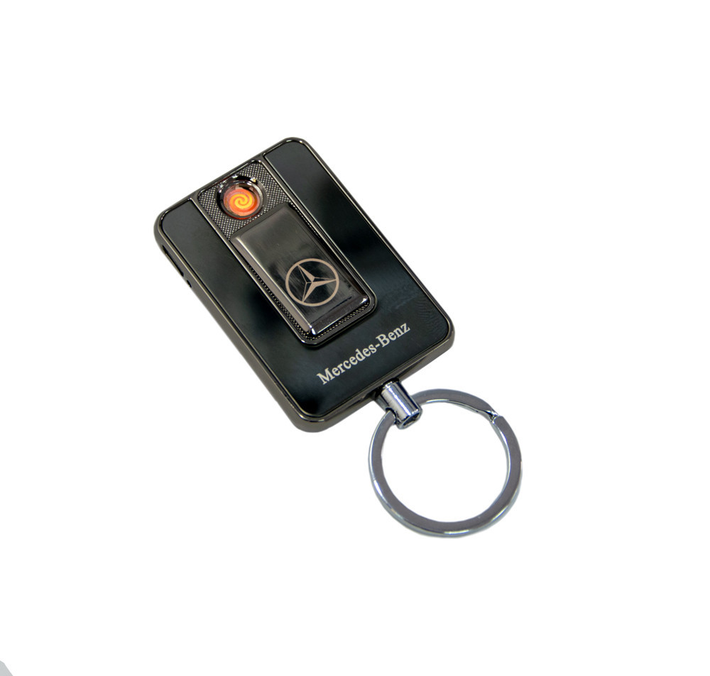 USB зажигалка брелок Mercedes (Art - 811) Среблястая, спиральная электро зажигалка от аккумулятора (GK) - фото 4 - id-p1360932477
