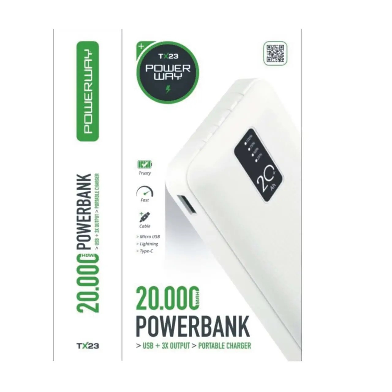 Power Bank 20000 mAh TX23 (USB, Micro USB, Type-C, Lightning)