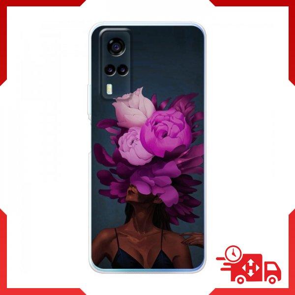 Чохол Рожевий для ViVO Y31 / Чохли з рожевими квітами ViVO Y31 / Чохол з яскравими квітами Віво Вай 31