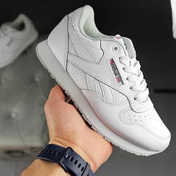 Чоловічі кросівки Reebok Classic Leather весна-осінь із прес.шкіри білі. Живе фото