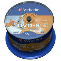 Диск Verbatim 4.7Gb -16x (cake 50) azo DVD-R printable 43533