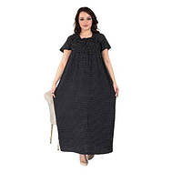 Летнее штапельное длинное платье в горох Турция большие размеры 56-62 Merve Moda 444 Черный, 5XL