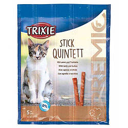 Ласощі для котів  Trixie Premio Stick Quintett палички з ягням і індичкою, 25 г