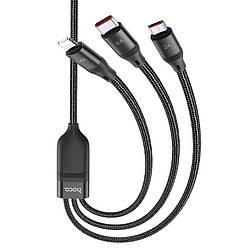 Кабель 3в1 для телефону Lightning (2.4A) / Micro-USB (2.0A) / Type-C (6A) 3-in-1 HOCO Combo U104 |1.2м| Чорний