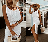 📌 Літній сарафан у горошок з розрізом на нозі | Гарна легка сукня в горох на бретельках міді "Karolina", фото 6