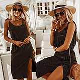 📌 Літній сарафан у горошок з розрізом на нозі | Гарна легка сукня в горох на бретельках міді "Karolina", фото 5