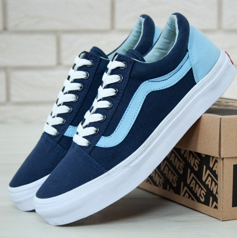 Чоловічі та жіночі кеди Vans Ванс Old Skool Blue літо-весна-осінь. Живе фото. Ванс олд вилиць, венси, фото 1