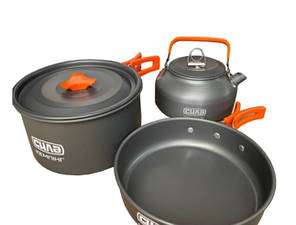 Набір туристичної посуду для походів (кастрюля + сковорода + чайник) СІЛА