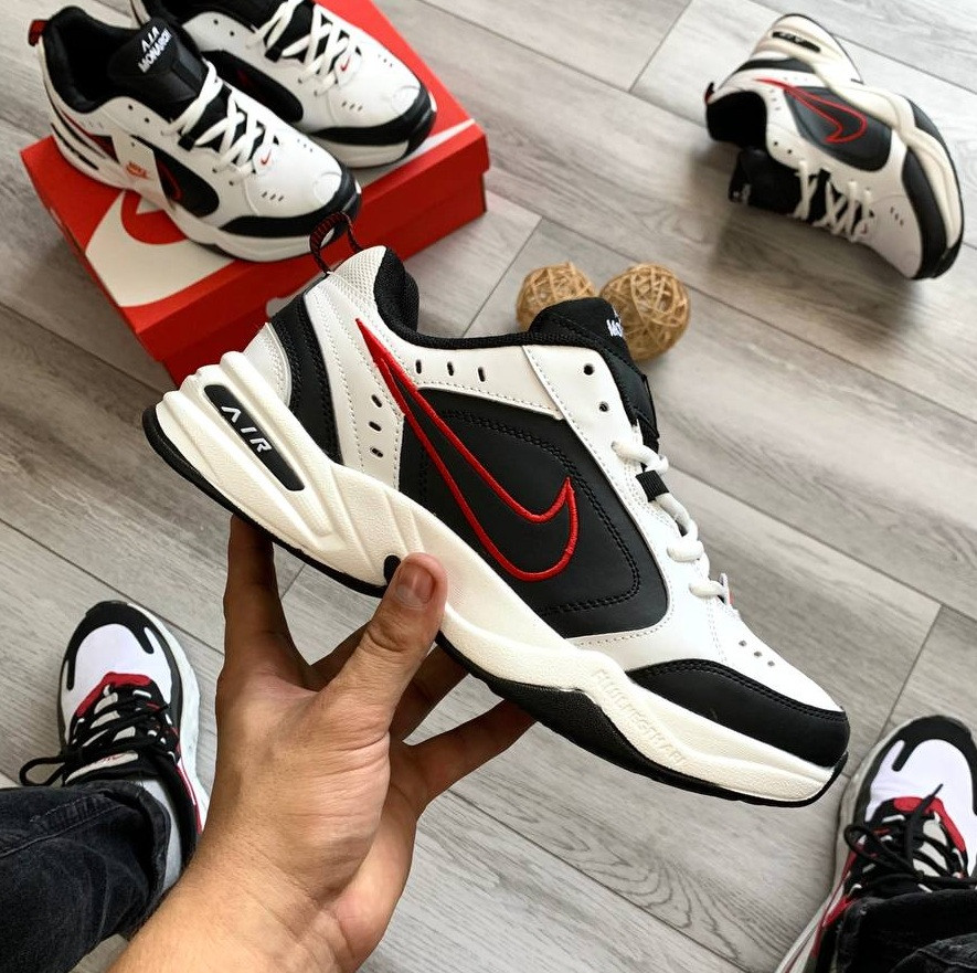 Чоловічі кросівки Nike Air Monarch IV весна-осінь повсякденні білі з чорним. Живе фото, фото 1