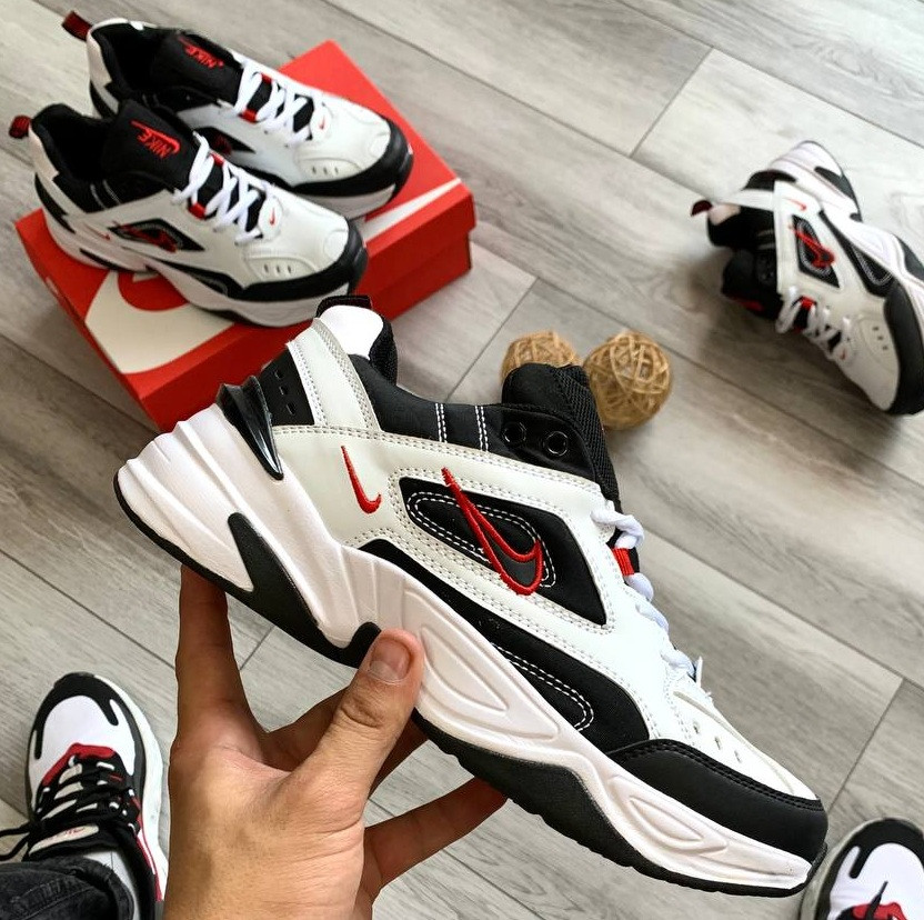 Чоловічі кросівки Nike M2K Tekno весна-осінь повсякденні білі з червоним Живе фото