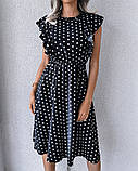 📌 Жіноча сукня в горошок з воланами міді | Гарне літнє плаття в горох "Elina" норма, фото 3