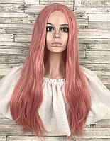 Перука рожева довга пряма без чубчика жіноча для жінок 70см зі штучного волосся