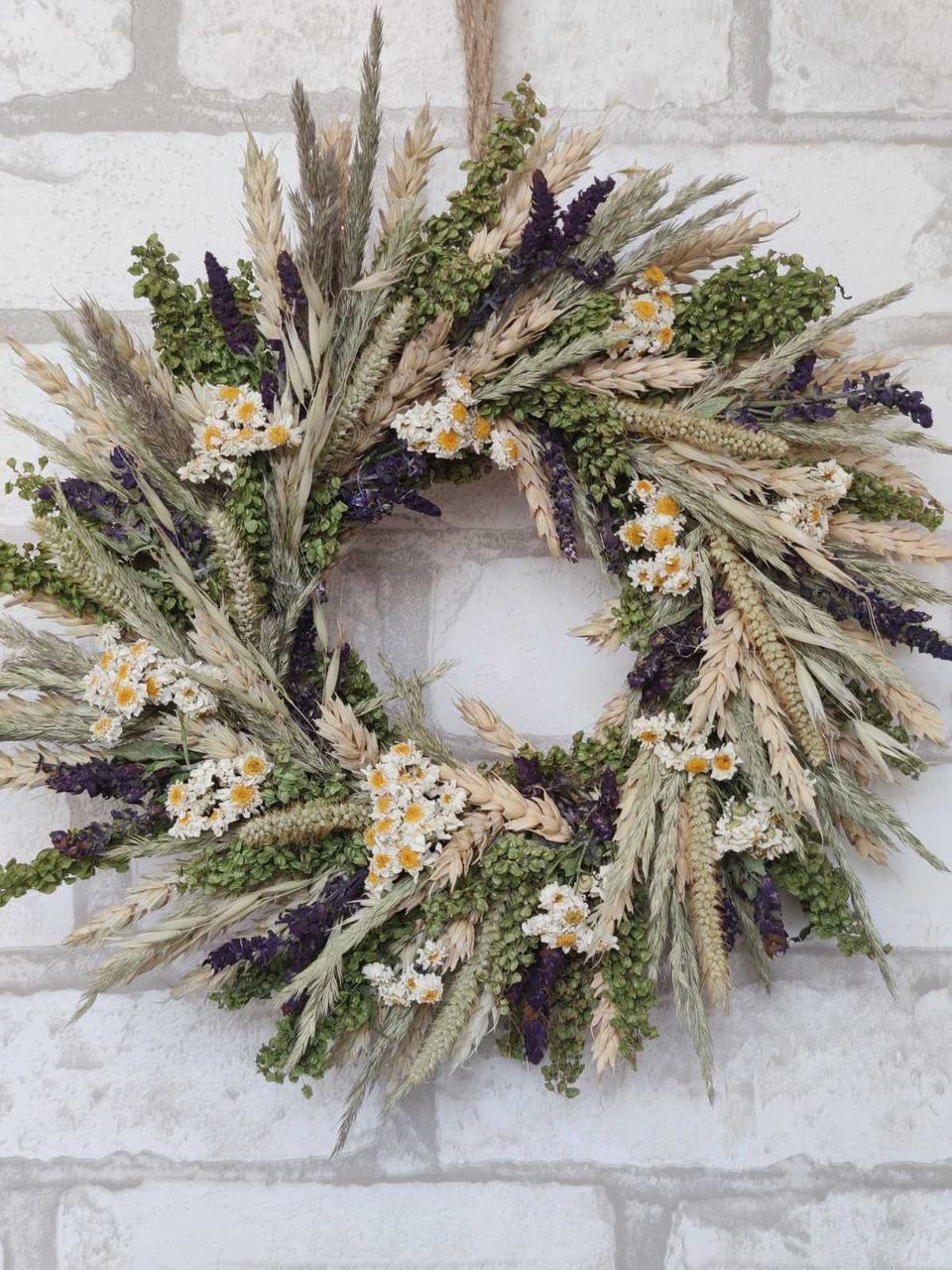 Вінок з натуральних сухоцвітів Літо в травах. Д 26 см, фото 1