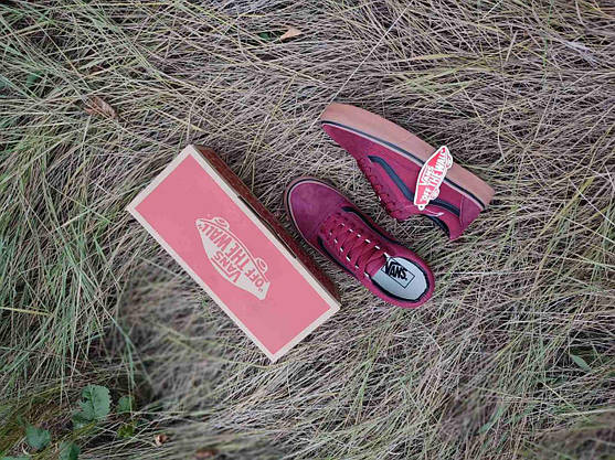 44 р Кеди Vans Old Skool WineRed / GREY чоловічі кросівки Бордо на рудій підошві чолові жіночі, фото 3