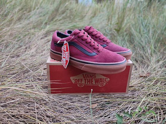 44 р Кеди Vans Old Skool WineRed / GREY чоловічі кросівки Бордо на рудій підошві чолові жіночі, фото 5