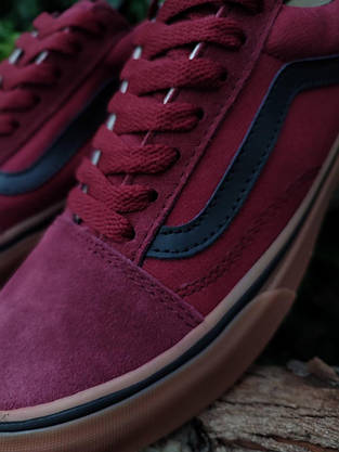 44 р Кеди Vans Old Skool WineRed / GREY чоловічі кросівки Бордо на рудій підошві чолові жіночі, фото 6