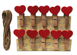 Міні прищіпки для декору "Червоні серця" 3.5 см (10 штук)