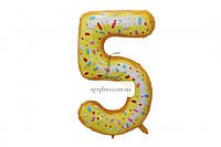 Воздушный шар в форме цифры "5" 1м желтый пончик