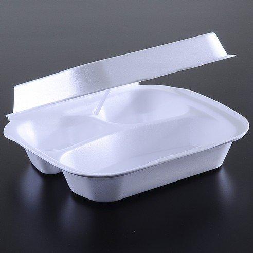 Ланч бокс одноразовий Huhtamaki білий на 3 поділки спінений полістирол 480 шт 240х210х70, фото 1