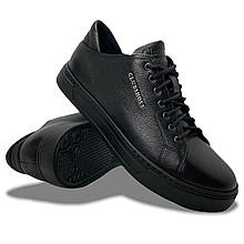 Чоловічі весняні кросівки Clubshoes чорні шкіряні зі шнурівкою осінь/весна демі 121