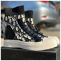 Женские кроссовки Dior B23 High-Top Black White, чёрные кроссовки диор б23 хайтоп кеды