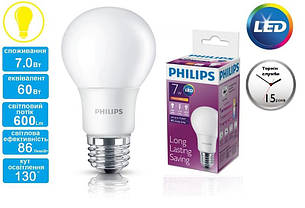 Лампа светодиодная PHILIPS_LEDBulb 7-60W (600Lm) 3000K 230V A60_E27